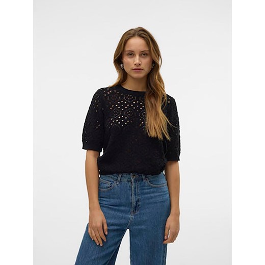 Vero Moda sweter damski na zimę czarny z okrągłym dekoltem 