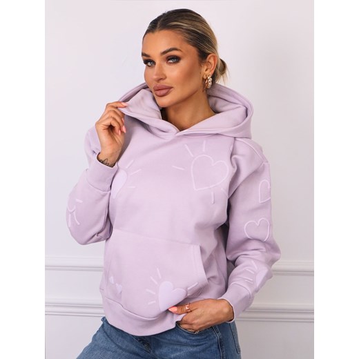 BLUZA OVERSIZE W SERCA Z KAPTUREM- FIOLETOWA ze sklepu olika.com.pl w kategorii Bluzy damskie - zdjęcie 181952690