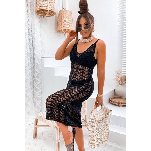 SUKIENKA MAXI AŻUROWA BOHO- CZARNA ze sklepu olika.com.pl w kategorii Sukienki - zdjęcie 181952761