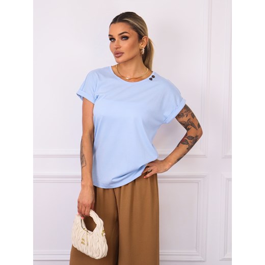 T-SHIRT OVERSIZE Z OZDOBNYMI GUZIKAMI- NIEBIESKI ze sklepu olika.com.pl w kategorii Bluzki damskie - zdjęcie 181952973