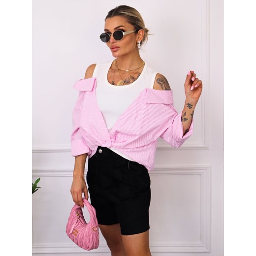 TOP Z KOSZULĄ W PASKI OVERSIZE- RÓŻOWY ze sklepu olika.com.pl w kategorii Bluzy damskie - zdjęcie 181952991