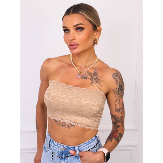 TOP KORONKOWY BANDEAU BEZ RAMIĄCZEK- BEŻOWY ze sklepu olika.com.pl w kategorii Bluzki damskie - zdjęcie 181953141