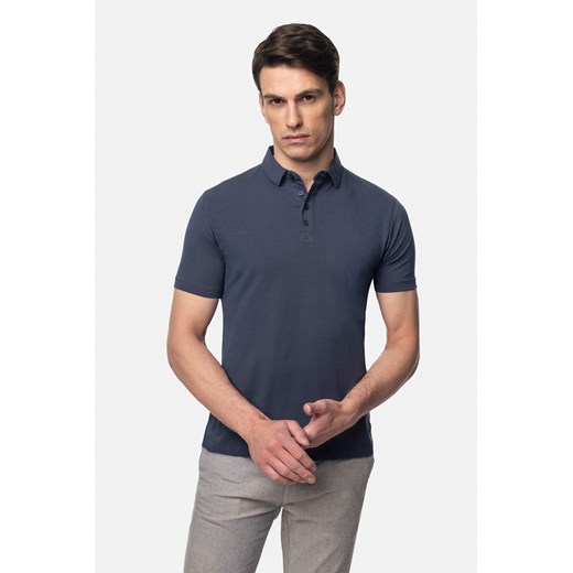 KOSZULKA POLO LIERMO GRANATOWA 0001 Z BAWEŁNY TYPU JERSEY ze sklepu Recman w kategorii T-shirty męskie - zdjęcie 181953341