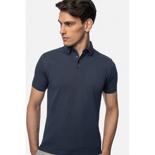 KOSZULKA POLO LIERMO GRANATOWA 0001 Z BAWEŁNY TYPU JERSEY ze sklepu Recman w kategorii T-shirty męskie - zdjęcie 181953342