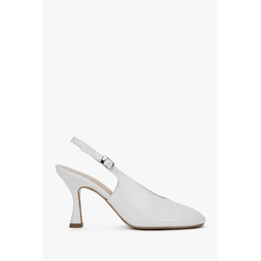 Estro: Białe buty na obcasie typu slingback z włoskiej skóry lakierowanej Premium ze sklepu Estro w kategorii Czółenka - zdjęcie 181954150