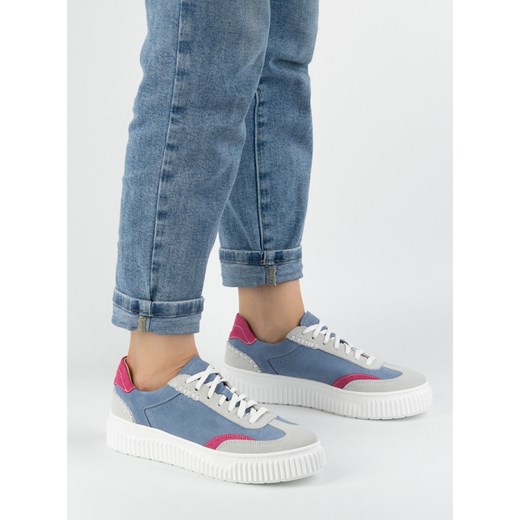 Damskie sneakersy skórzane na platformie N1202S4 niebieskie ze sklepu butyolivier w kategorii Półbuty damskie - zdjęcie 181954933