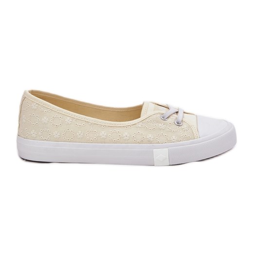 Tenisówki Trampki Damskie Z Haftem Lee Cooper LCW-25-31-3445L Beżowe beżowy ze sklepu ButyModne.pl w kategorii Trampki damskie - zdjęcie 181955380