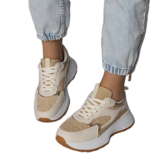 Beżowe sneakersy sportowe z plecioną wstawką beżowy ze sklepu ButyModne.pl w kategorii Buty sportowe damskie - zdjęcie 181955684
