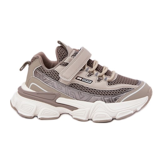 Sneakersy Buty Sportowe Dziecięce Na Rzep Khaki beżowy ze sklepu ButyModne.pl w kategorii Buty sportowe dziecięce - zdjęcie 181955703
