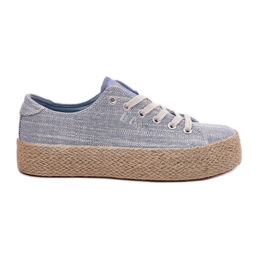 Trampki Damskie Na Platformie Z Plecionką Lee Cooper LCW-25-02-3283 Niebieskie ze sklepu ButyModne.pl w kategorii Trampki damskie - zdjęcie 181955893