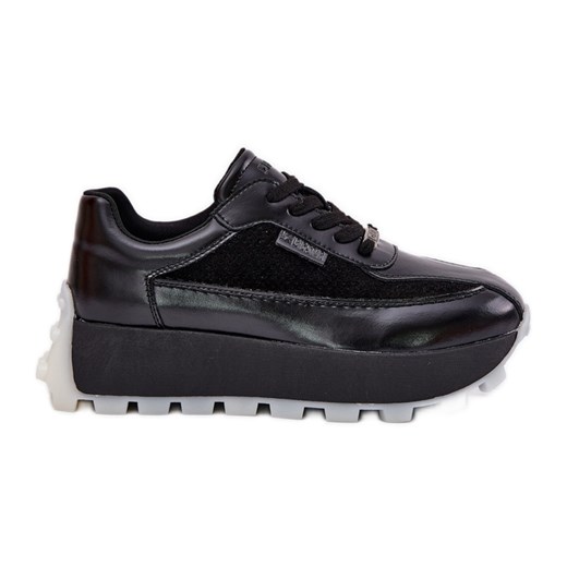 Skórzane Damskie Sneakersy Na Platformie Big Star RR274873 HI-POLY System Czarne ze sklepu ButyModne.pl w kategorii Buty sportowe damskie - zdjęcie 181955912