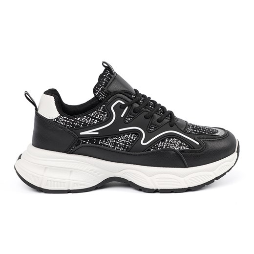 Shelvt Czarne sneakersy damskie z ozdobnymi wstawkami ze sklepu ButyModne.pl w kategorii Buty sportowe damskie - zdjęcie 181956100