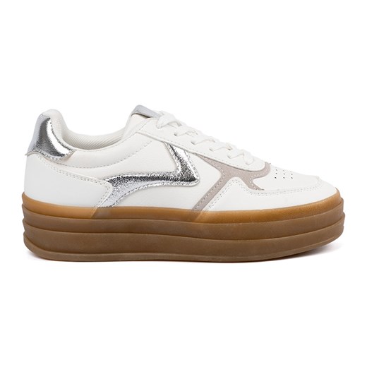 Shelvt Damskie białe sneakersy ze srebrnymi wstawkami ze sklepu ButyModne.pl w kategorii Buty sportowe damskie - zdjęcie 181956211