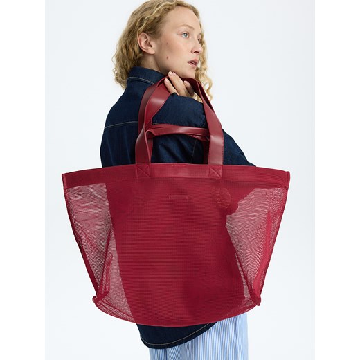 Reserved - Siateczkowa torebka shopper - karminowy Reserved ONE SIZE Reserved