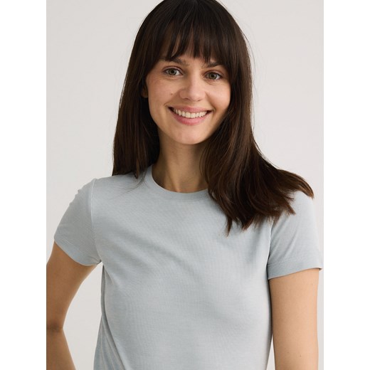 Reserved - Prążkowany t-shirt z modalem - jasnoszary Reserved L Reserved