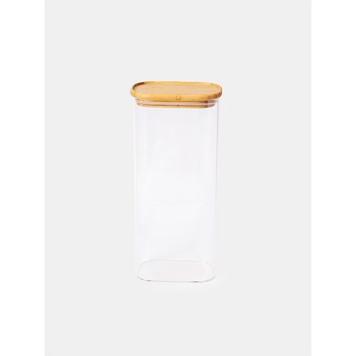 Sinsay - Szklany pojemnik do przechowywania z bambusową pokrywką - biały Sinsay One Size Sinsay