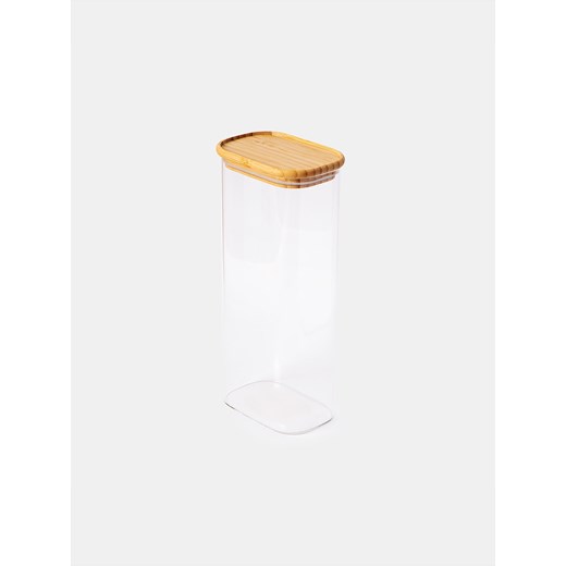 Sinsay - Szklany pojemnik do przechowywania z bambusową pokrywką - biały Sinsay One Size Sinsay