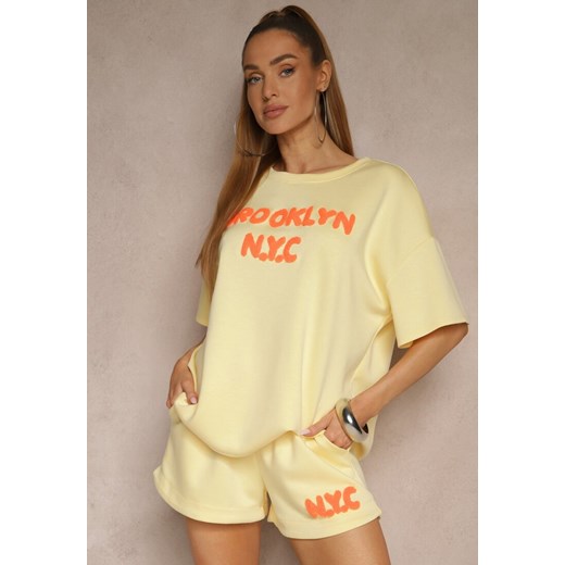 Żółty Komplet z Wiskozą o Fasonie Oversize T-shirt i Szorty Lirafina ze sklepu renee.pl w kategorii Komplety i garnitury damskie - zdjęcie 181968380