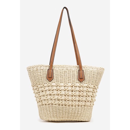 Beżowa Torebka Shopperka z Plecionką Feladwena ze sklepu born2be.pl w kategorii Torby Shopper bag - zdjęcie 181968571