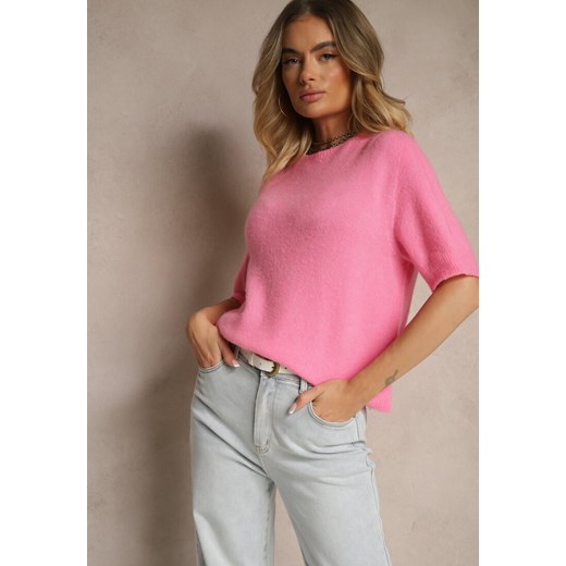 Różowy Sweter o Fasonie T-shirtu z Wełną Dannirae ze sklepu renee.pl w kategorii Swetry damskie - zdjęcie 181970470