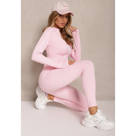 Jasnoróżowy Komplet Sportowy Legginsy i Bluza z Wycięciem na Kciuk Redarose ze sklepu renee.pl w kategorii Komplety i garnitury damskie - zdjęcie 181970493