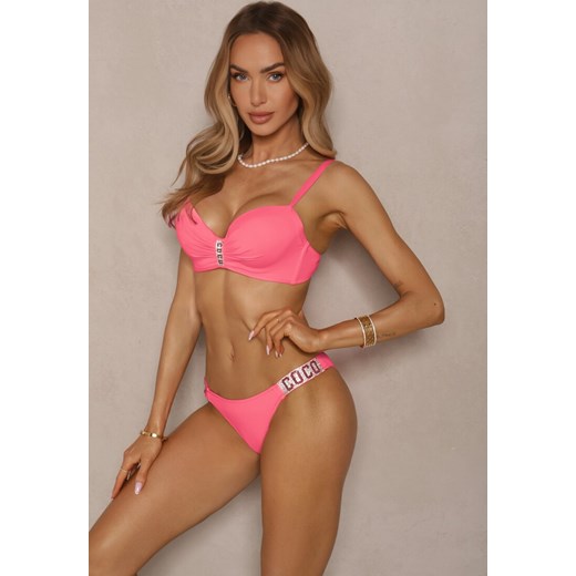 Różowe Bikini Biustonosz i Majtki Figi z Aplikacją z Cyrkoniami Nateria ze sklepu renee.pl w kategorii Stroje kąpielowe - zdjęcie 181970503