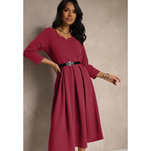 Ciemnoróżowa Sukienka o Rozkloszowanym Kroju z Rękawem Długości 3/4 Nomini Renee L okazyjna cena renee.pl