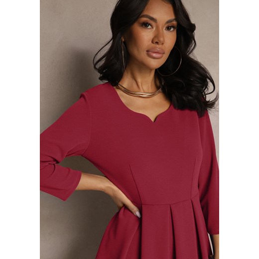 Ciemnoróżowa Sukienka o Rozkloszowanym Kroju z Rękawem Długości 3/4 Nomini Renee L wyprzedaż renee.pl