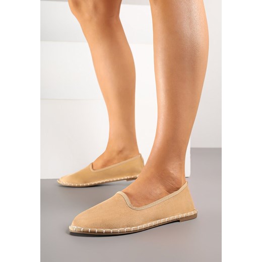 Ciemnobeżowe Espadryle Balerinki z Ozdobnymi Przeszyciami Firavione ze sklepu born2be.pl w kategorii Espadryle damskie - zdjęcie 181972944