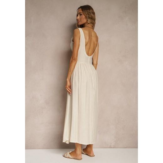 Beżowa Rozkloszowana Sukienka z Wiskozy Milunisa Renee M renee.pl promocyjna cena