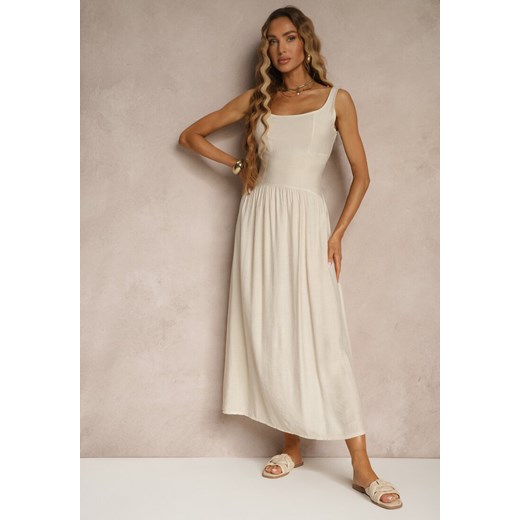 Beżowa Rozkloszowana Sukienka z Wiskozy Milunisa Renee S wyprzedaż renee.pl