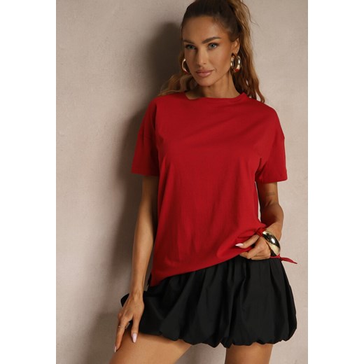 Bordowy Bawełniany T-shirt o Kroju Oversize Zilona Renee 2XL okazja renee.pl