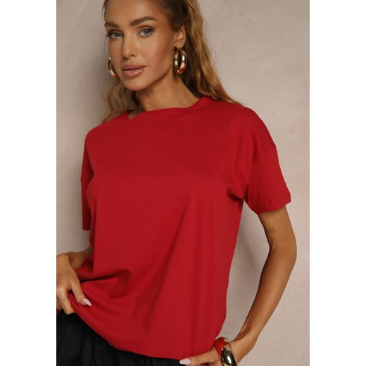 Bordowy Bawełniany T-shirt o Kroju Oversize Zilona Renee 2XL promocja renee.pl