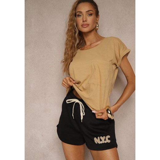 Beżowy Bawełniany T-shirt z Kieszonką Zireanda Renee S okazja renee.pl