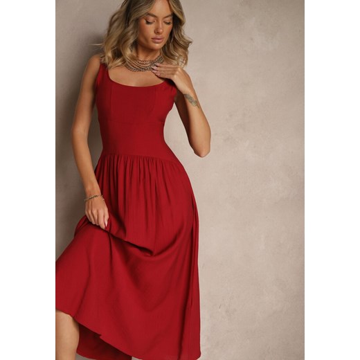 Bordowa Rozkloszowana Sukienka z Wiskozy Milunisa Renee S renee.pl