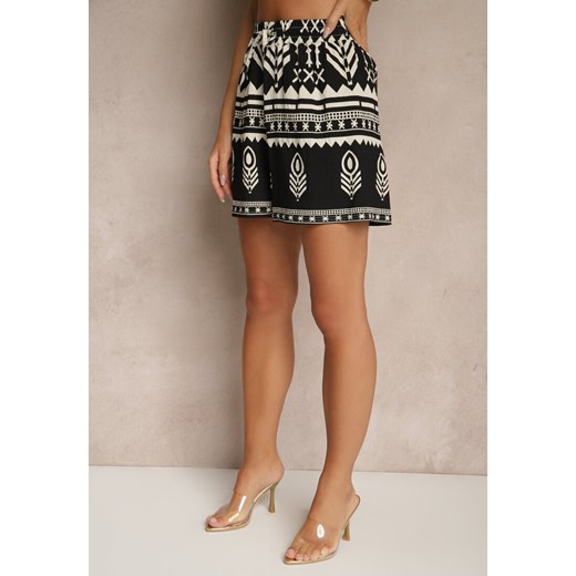 Czarne Wiskozowe Szorty High Waist ze Wzorem Boho Lunadora Renee S renee.pl