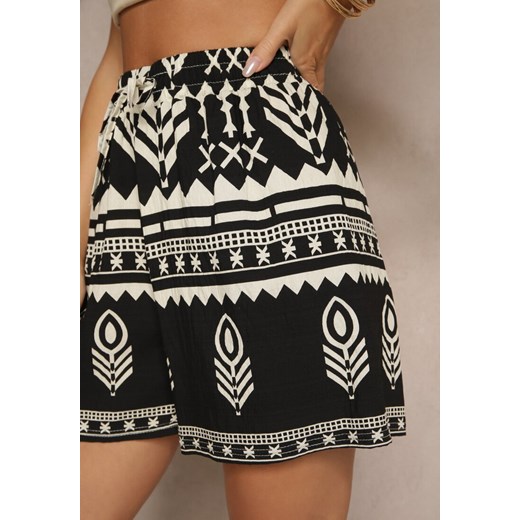 Czarne Wiskozowe Szorty High Waist ze Wzorem Boho Lunadora Renee M renee.pl