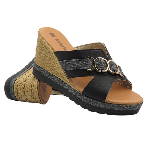 Klapki damskie na koturnie czarne INBLU FG-40 ze sklepu ulubioneobuwie w kategorii Klapki damskie - zdjęcie 181975963