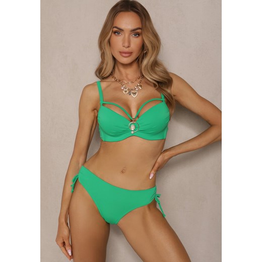 Ciemnozielone Bikini Majtki Figi z Regulacją i Biustonosz z Ozdobą Natrissa ze sklepu renee.pl w kategorii Stroje kąpielowe - zdjęcie 181980610