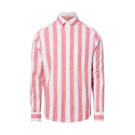 Gant Koszula męska z zawartością lnu Mężczyźni Regular Fit Bawełna czerwony w paski - id: 793034-0001-09970 - marki Gant - 181981220 Gant Koszula męska z zawartością lnu Mężczyźni Regular Fit Bawełna czerwony w paski ze sklepu vangraaf w kategorii Koszule męskie - zdjęcie 181981220