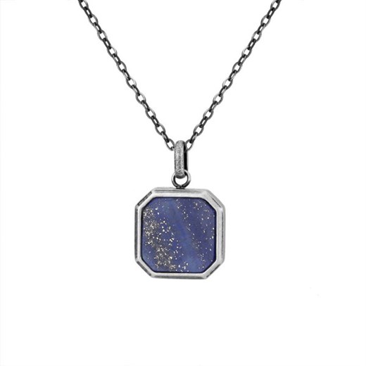 Antyczny męski wisiorek z niebieskim lapisem lazuli na łańcuszku szary vintage ze sklepu manoki.pl w kategorii Naszyjniki męskie - zdjęcie 181982802