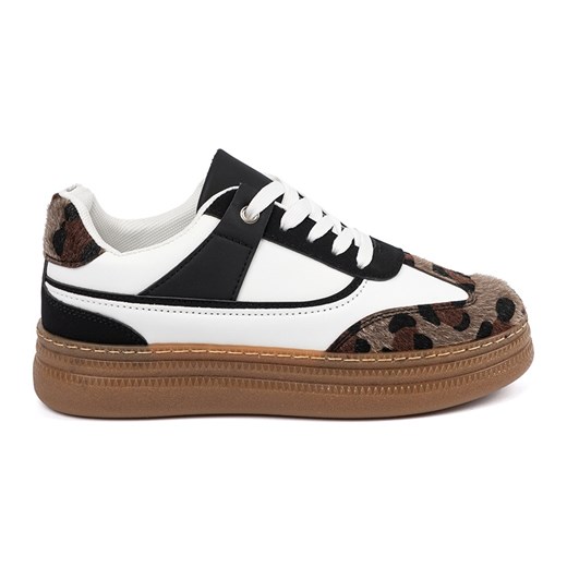 Sneakersy czarno białe z wstawkami w panterkę czarne ze sklepu ButyModne.pl w kategorii Buty sportowe damskie - zdjęcie 181985160