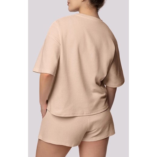 Mona bawełniana piżama damska beżowa Cozy Short Sleeve Plus Size, Kolor beżowy, Rozmiar 2XL, Mona ze sklepu Primodo w kategorii Piżamy damskie - zdjęcie 181986560