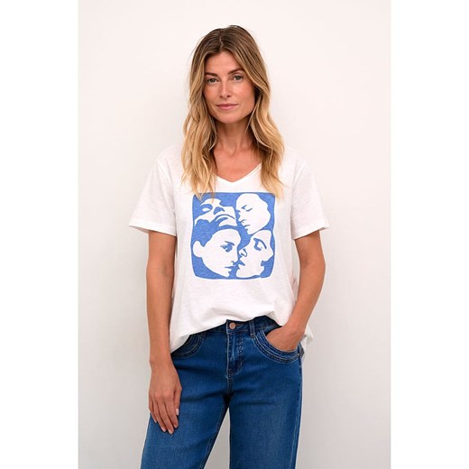 Bluzka damska biała Cream z napisami z krótkim rękawem z bawełny 