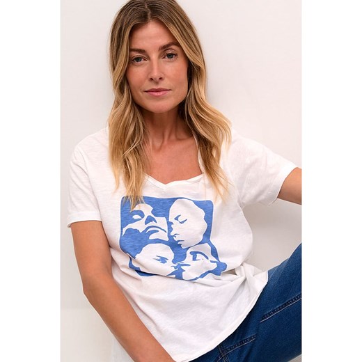 Bluzka damska Cream biała z bawełny z napisami na lato 