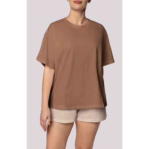 Mona bawełniana piżama damska karmel Stripe Short Sleeve, Kolor ecru-karmelowy, Rozmiar S, Mona ze sklepu Intymna w kategorii Piżamy damskie - zdjęcie 181987102