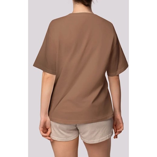 Mona bawełniana piżama damska karmel Stripe Short Sleeve, Kolor ecru-karmelowy, Rozmiar S, Mona ze sklepu Intymna w kategorii Piżamy damskie - zdjęcie 181987103