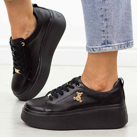 Czarne skórzane sneakersy damskie na platformie Filippo Dp6246/25 ze sklepu suzana.pl w kategorii Trampki damskie - zdjęcie 181989830