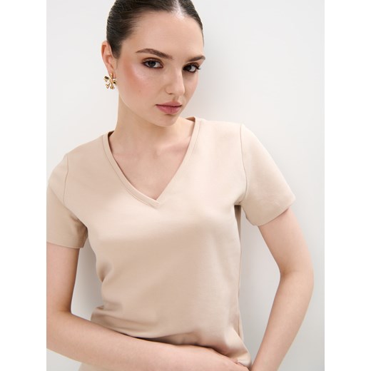 Bluzka damska Mohito różowa bawełniana z dekoltem w serek 