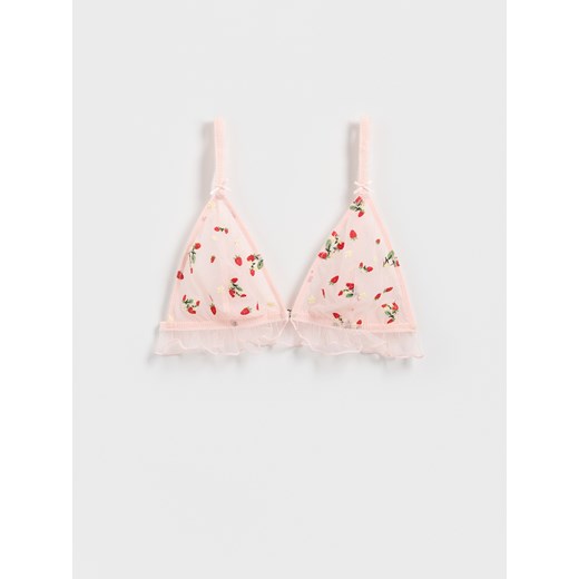 Reserved - Siateczkowy biustonosz z falbanką - pastelowy róż Reserved L Reserved